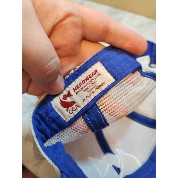 Mens CCA Headwear Blue White Fish Embroidered Logo Snapback Hat One Size - Picture 6 of 6